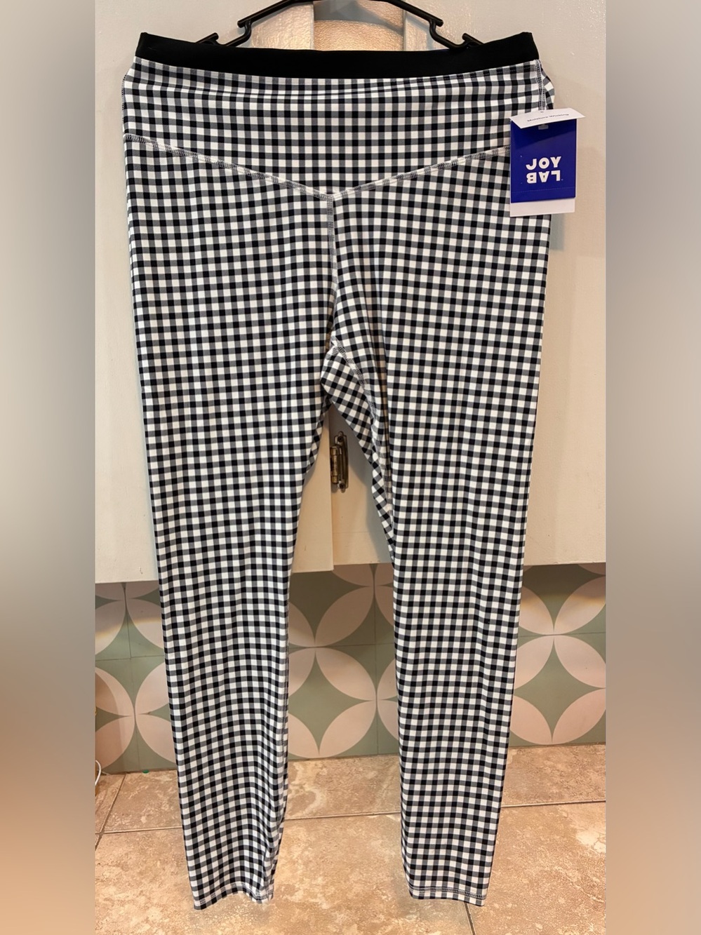 JoyLab Gingham High Rise 7/8 Leggings | Black White | Size L | NWT